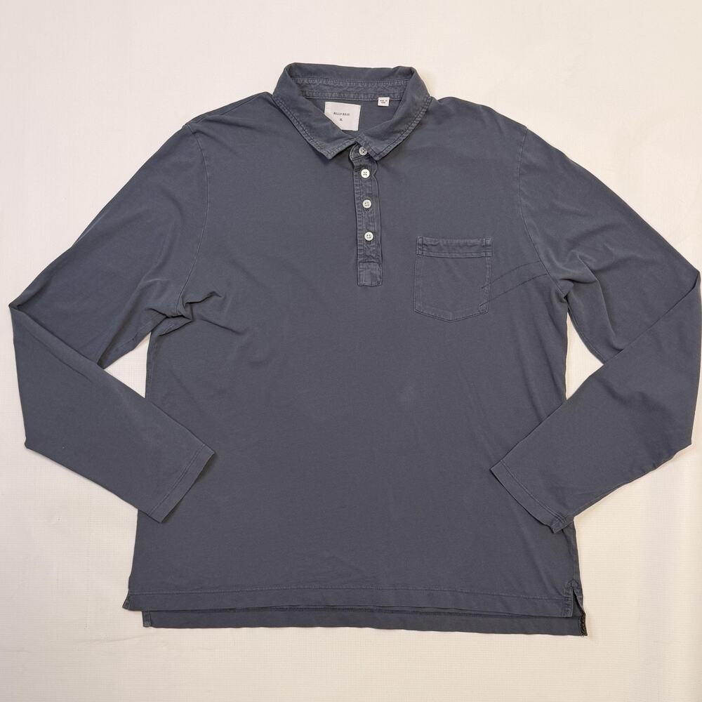 Billy Reid Polo Shirt Mens XL Blue Long Sleeve 100% Cotton Jersey Pocket